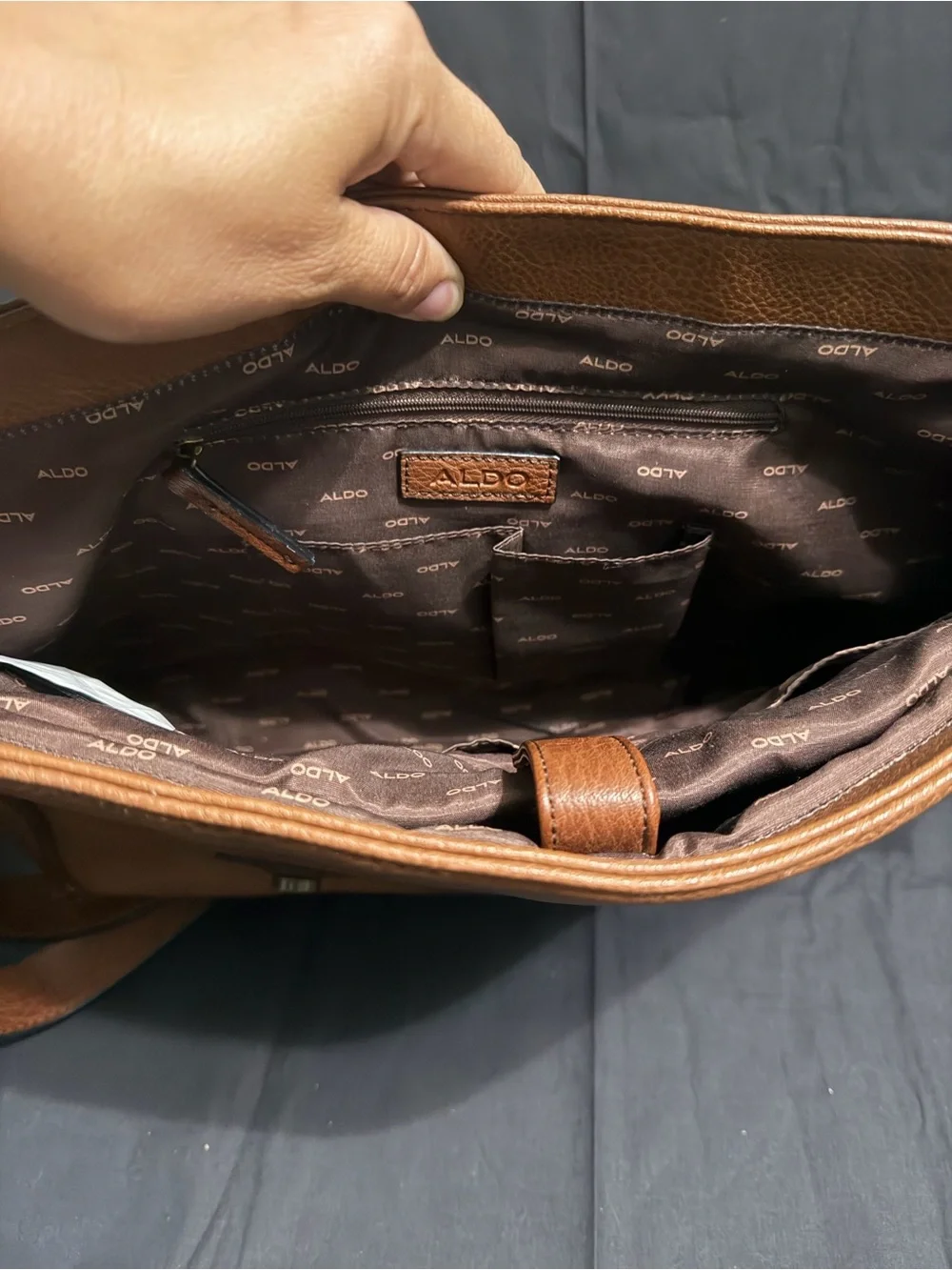 ALDO Brown Leather Satchel Briefcase with Buckle Detail